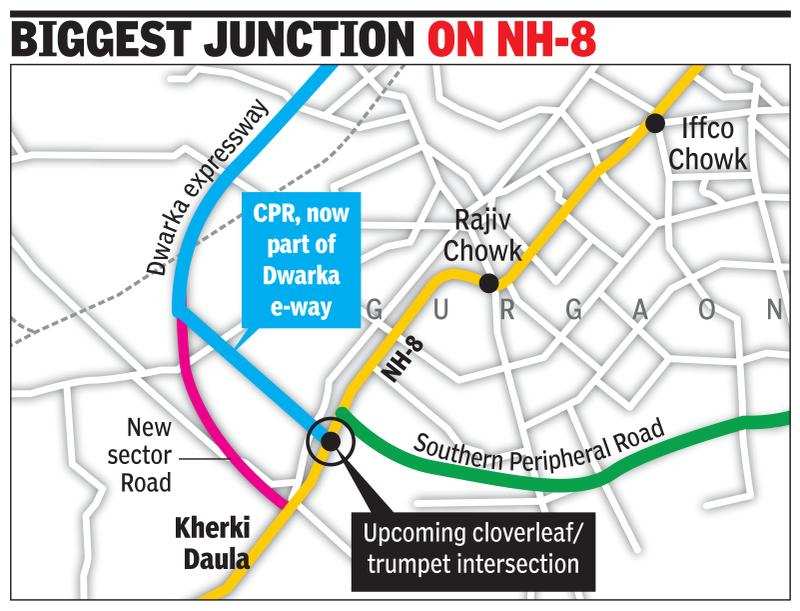 Cloverleaf, trumpet interchange to link NH-8, SPR & Dwarka e-way