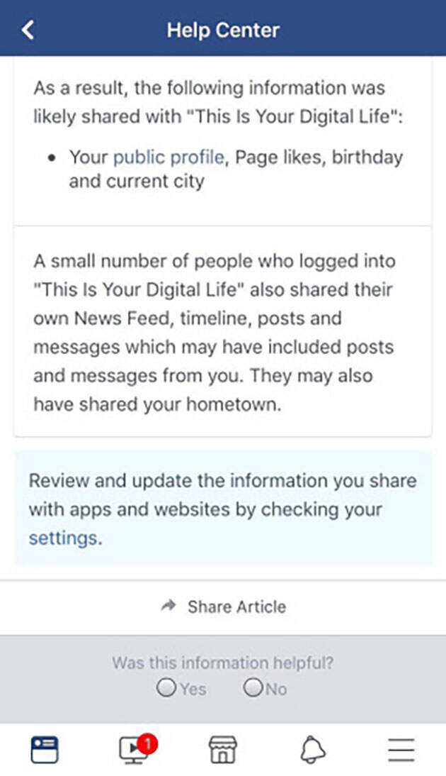 Facebook sends privacy alerts to affected users