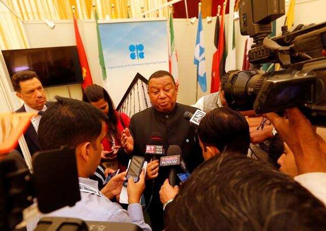 OPEC's Secretary General Mohammed Barkindo speaks with the media during the International Energy Forum (IEF) in New Delhi, India, April 11, 2018. REUTERS/Altaf Hussain
