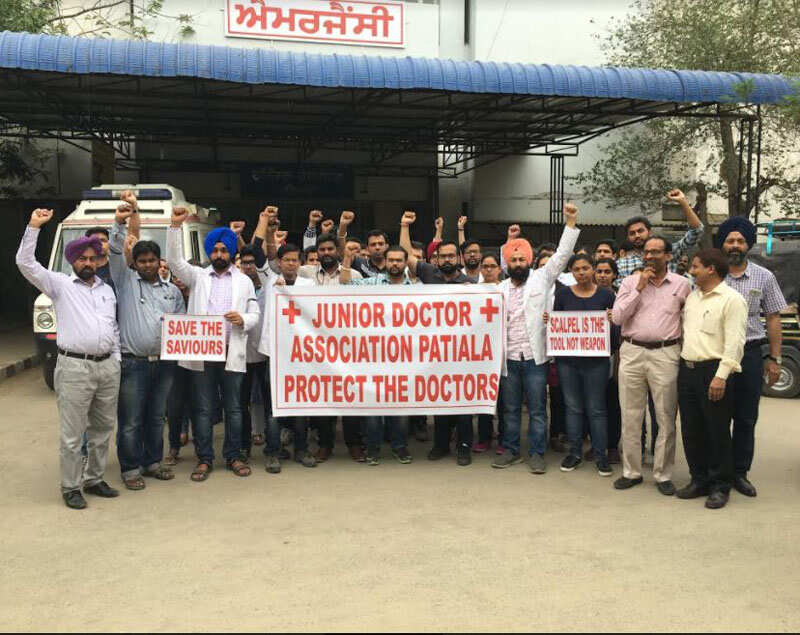 The doctors on Monday held a protest on the hospital premises demanding security and safety for the on-duty doctors. 