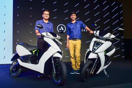 Ather Energy Co-founders Tarun Mehta (L) and Swapnil Jain during a the launch of electric scooter Ather 450, on the occasion of World Environment Day, in Bengaluru on Tuesday, June 5, 2018)