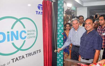 Chairman of Trusts Ratan Tata inaugurates Digital Nerve Centre, an integrated digital platform that will help in seamless movement of patients across all the hospitals being set up as part of Assam Ccancer Ffoundation, at Guwahati Medical Hospital in Guwahati on Sunday, June 17, 2018. Assam Health Minister Himanta Biswa Sarma is also seen.Photo)