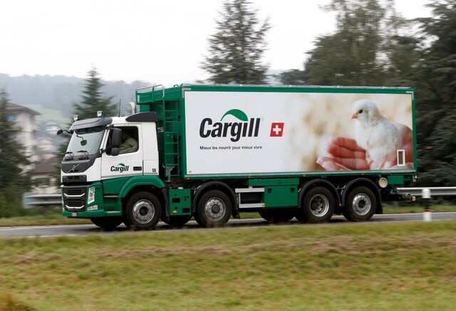 A Cargill logo is pictured on a truck transporting Provimi Kliba and Protector animal nutrition products near the factory in Lucens, Switzerland, September 22, 2016. REUTERS/Denis Balibouse/File Photo