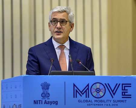 ABB Ltd. CEO Ulrich Spiesshofer addresses at the 'Move: Global Mobility Summit', in New Delhi.Photo/Kamal Singh)