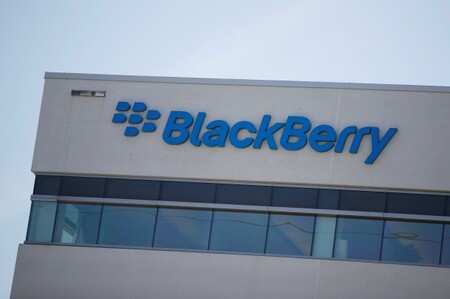 A sign is displayed on the building Blackberry's offices in Waterloo, Ontario, Canada, May 29, 2018. REUTERS/Mark Blinch