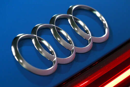 The logo of the German car manufacturer Audi is pictured on a Audi e-tron prior to the annual press conference in Ingolstadt, Germany, Thursday, March 14, 2019.Photo/Matthias Schrader)