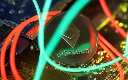 Representation of the Ethereum virtual currency standing on the PC motherboard are seen in this illustration picture, February 3, 2018. REUTERS/Dado Ruvic/Illustration/File Photo