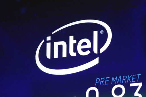 FILE - In this Oct. 3, 2018, file photo the Intel logo appears on a screen at the Nasdaq MarketSite, in New York’s Times Square. Intel has revealed another hardware security flaw that could affects millions of machines around the world. The chipmaker said Tuesday, May 14, 2019, that there’s no evidence of bad actors exploiting the bug, which is embedded in the architecture of computer hardware.Photo/Richard Drew, File)