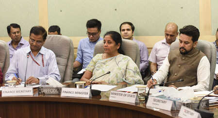 Union Finance Minister Nirmala Sitharaman along with Minister of State Anurag Thakur during a pre-budget meeting.