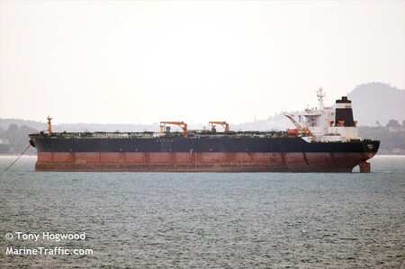 Oil supertanker Grace 1 is seen near Singapore, in this picture obtained from social media, March 29, 2015. Picture taken March 29, 2015. Tony Hogwood via REUTERS