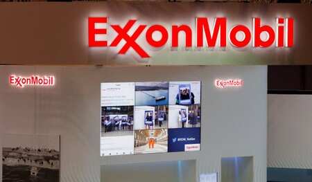 Logos of ExxonMobil are seen in its booth at Gastech, the world's biggest expo for the gas industry, in Chiba, Japan April 4, 2017. REUTERS/Toru Hanai
