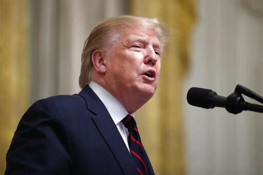 President Donald Trump speaks during a reception for Italian President Sergio Mattarella in the East Room of the White House, Wednesday, Oct. 16, 2019, in Washington.Photo/Alex Brandon)
