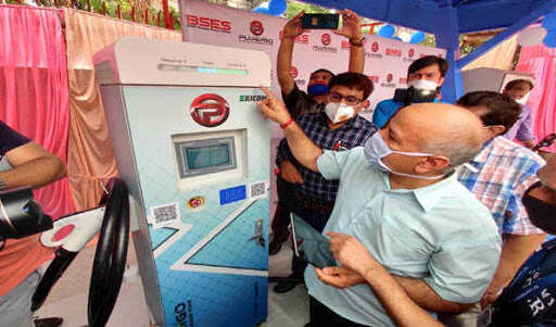 The station can charge four vehicles at a time, in 45 to 90 minutes, depending on the vehicle type, a Delhi government statement said. 