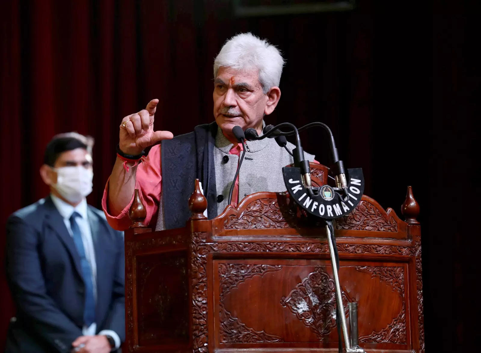 <p>Jammu and Kashmir Lt. Governor Manoj Sinha addresses a press conference, at Convention Hall in Jammu.Photo)(</p>