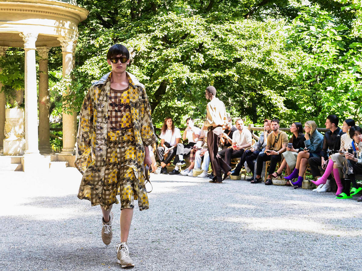 File photo of June 17, 2019: A model presents a creation for fashion house Fendi during the presentation of its men's spring/summer 2020 fashion collection in Milan.