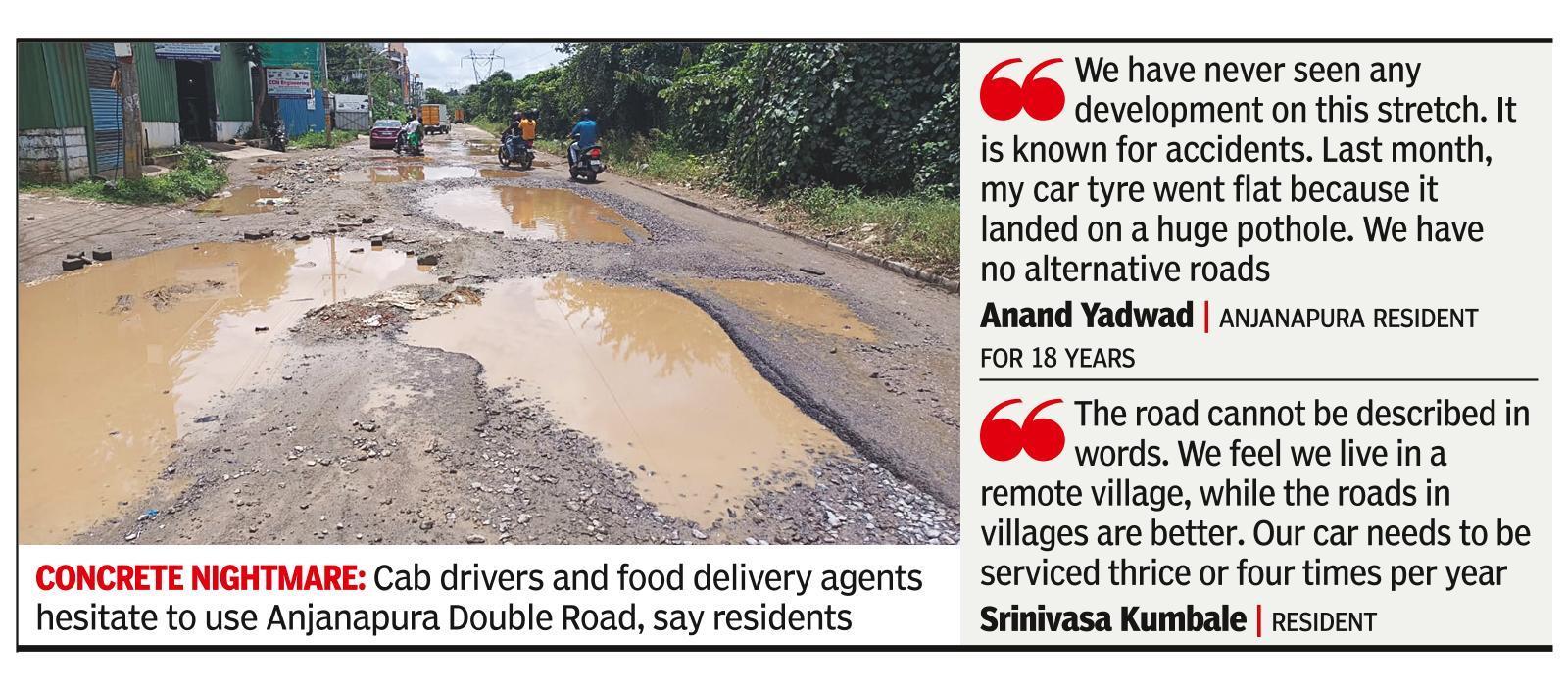Anjanapura residents fume over Bengaluru development body's failure to fix potholed road
