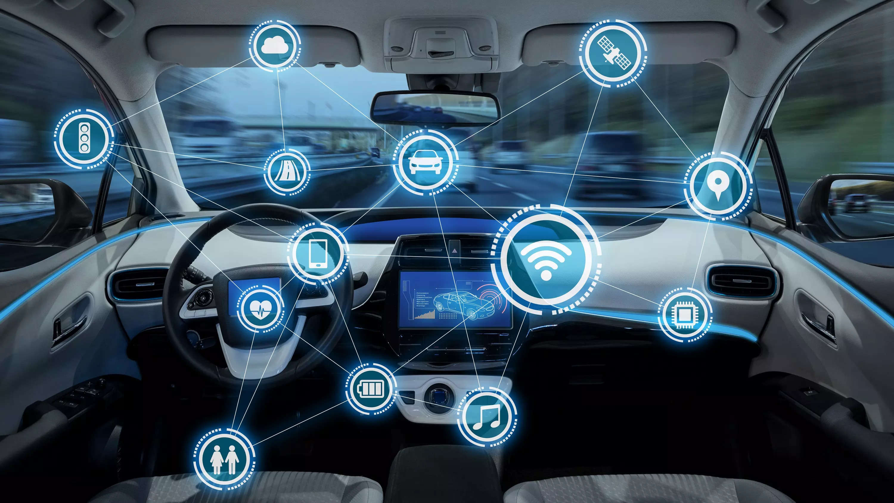 High tech connected features would turn a car into a virtual office or a living room. 