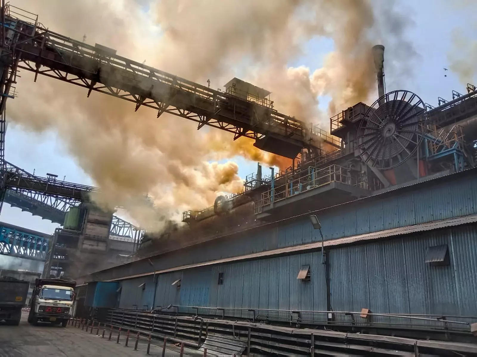  Smoke billows from a fire inside TATA STEEL Works, in Jamshedpur. (PTI Photo)