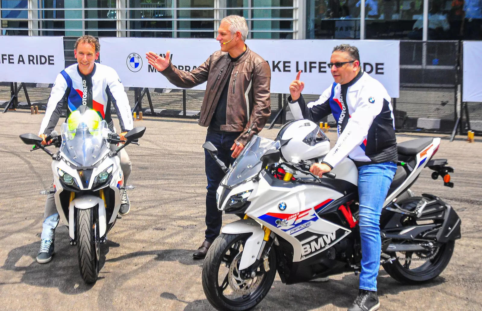  BMW Motorrad Asia, China, Pacific & Africa Head Markus Mueller-Zambre, BMW Motorrad Vice President of Customer, Brand, Sales Stephan Reiff and BMW Group India President Vikram Pawah during the launch of BMW G 310 RR bike, in Gurugram. (PTI Photo)