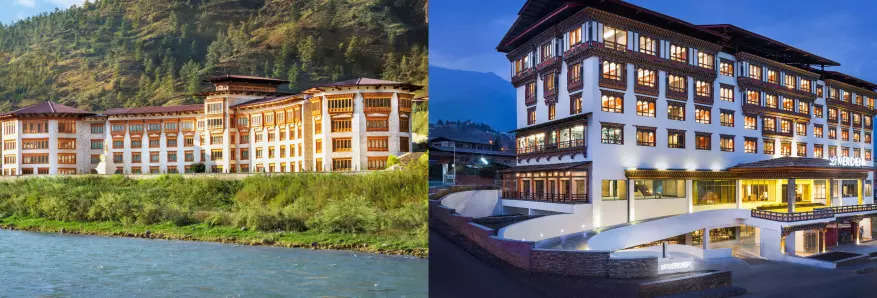  (Left) The 59-key Le Meridien Paro and the 78-key Le Meridien in Thimphu Bhutan. 