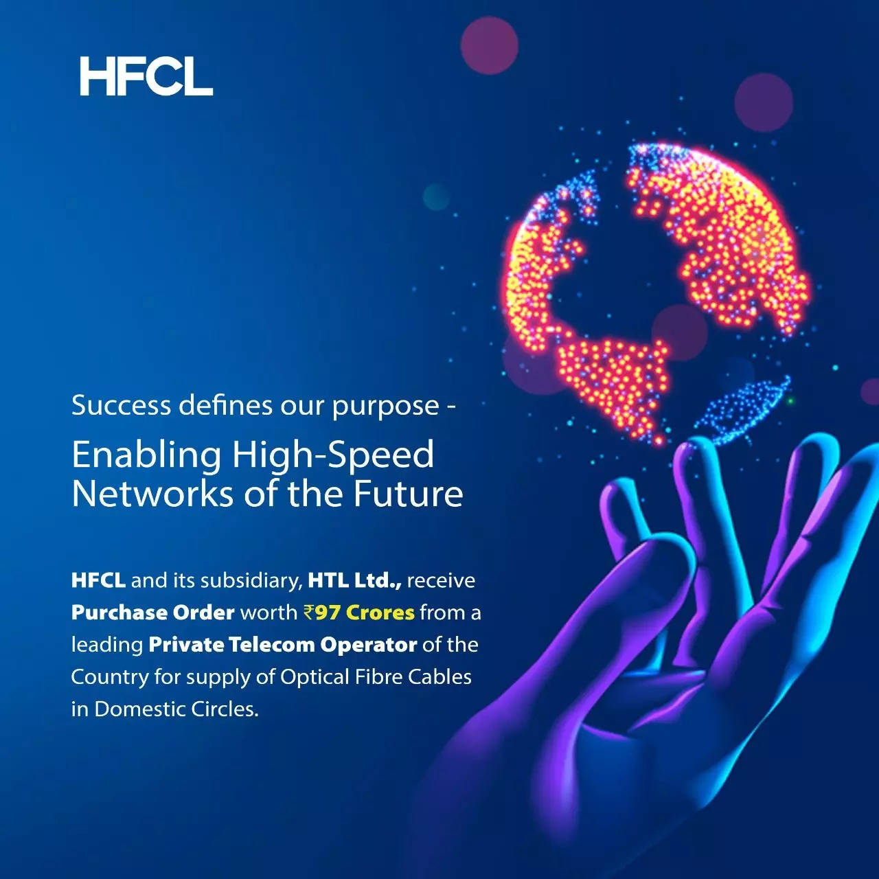 HFCL bags deals worth Rs 97 crore from leading Indian telco for supply of optical fibre cables
