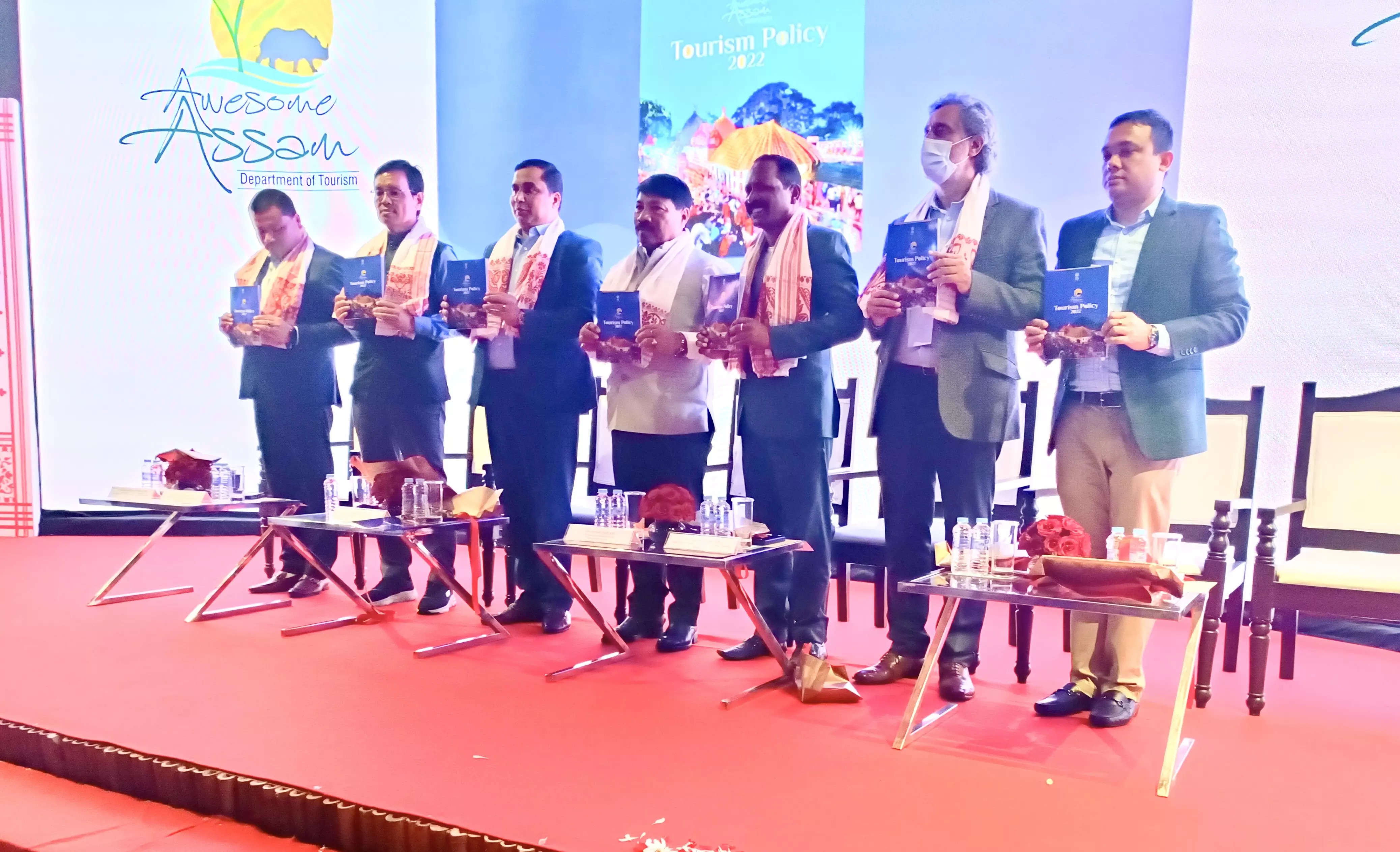 <p>The Assam Tourism Policy 2022 being formally launched in Delhi. Assam state tourism minister, Jayanta Malla Baruah (third from left) along with ministers of the Assam cabinet — agriculture minister, Atul Bora; handloom & textiles minister, Urkhao Gwra Brahma; welfare of tea tribes minister, Sanjoy Kishan; Assam's additional chief secretary, Maninder Singh; and Prabhati Thaosen, Assam's secretary - tourism, among others.</p>