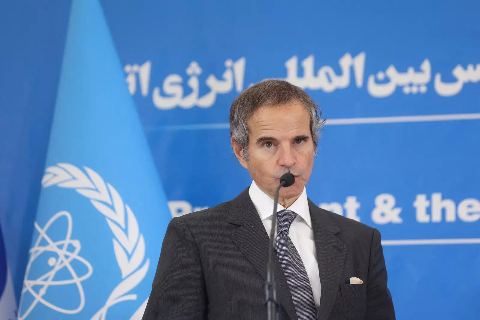  International Atomic Energy Agency (IAEA) Director General Rafael Grossi looks on during a news conference with Head of Iran's Atomic Energy Organization Mohammad Eslami as they meet in Tehran, Iran, March 4, 2023. Majid Asgaripour/WANA (West Asia News Agency) via REUTERS.