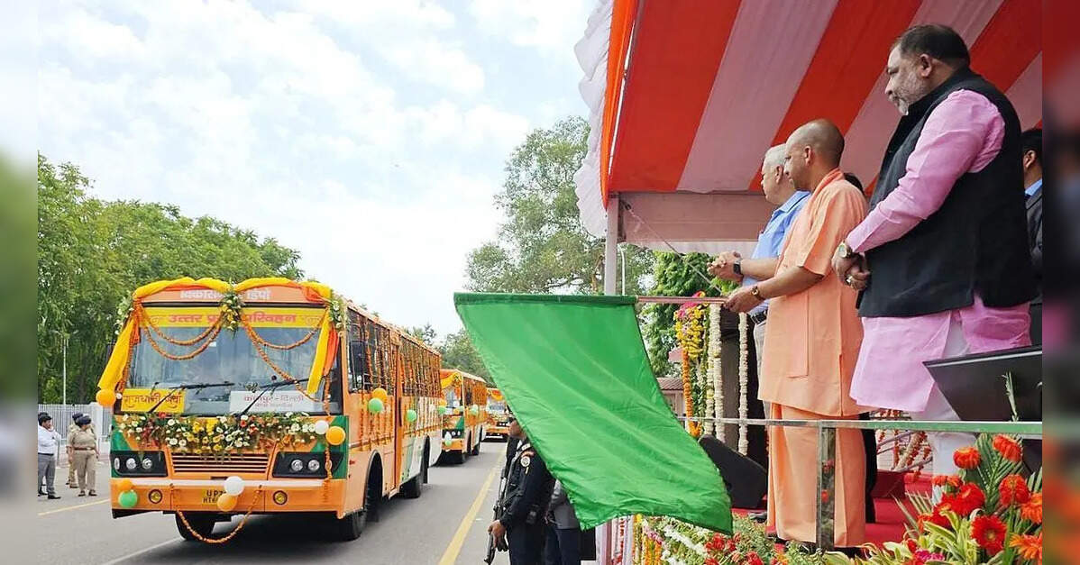 CM Yogi Adityanath flags off 45 electric buses ahead of Noida airport launch