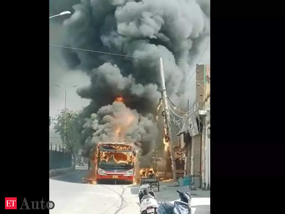 DTC CNG bus catches fire